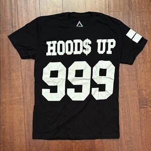 Hoods Up Black Graphic Tee with White Print, Size Small, NWOT